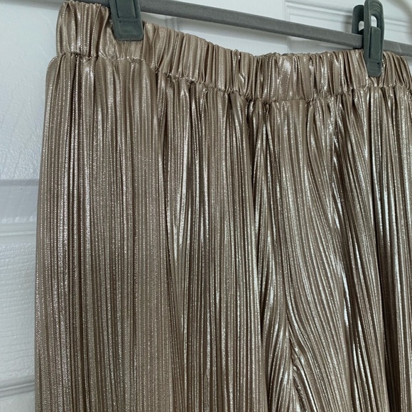 LUCY PARIS Bianca metallic champagne pleated wide leg pants M - Picture 3 of 6
